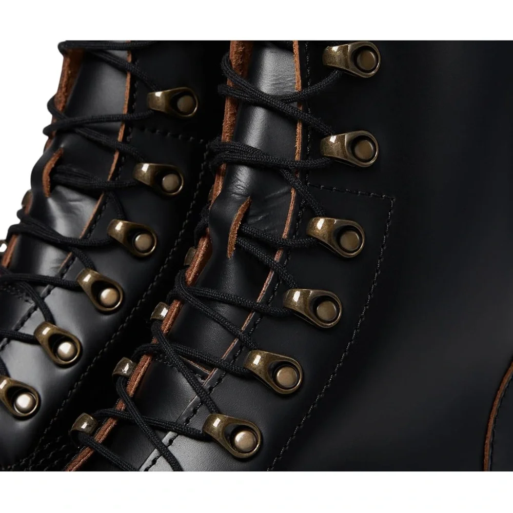 Dr Martens Leona Nubuck Leather Platform Combat Boots Woman Black NEW - Picture 6 of 9